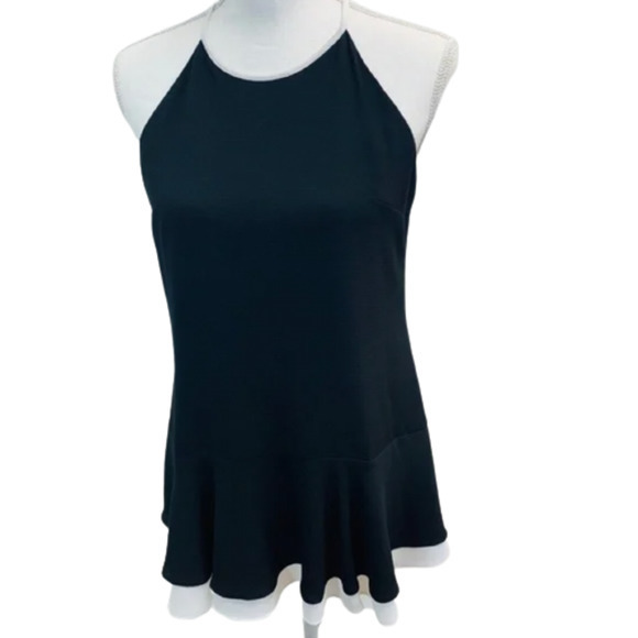 EUC VINCE CAMUTO Size Large Black Sleeveless Halter White Ruffle Trim Top - Picture 10 of 16